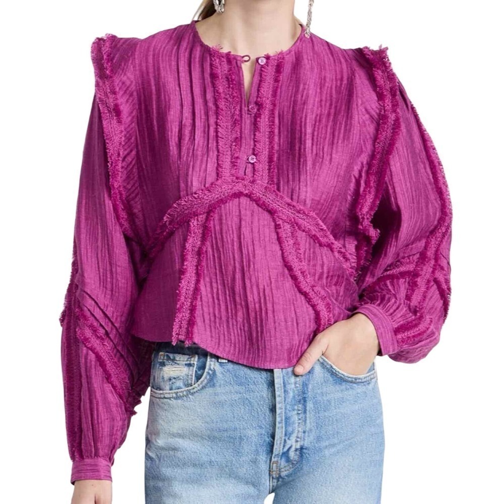 IRO Camer Casual Long Sleeve Linen Blend Top Size US 6 EU 38 Purple